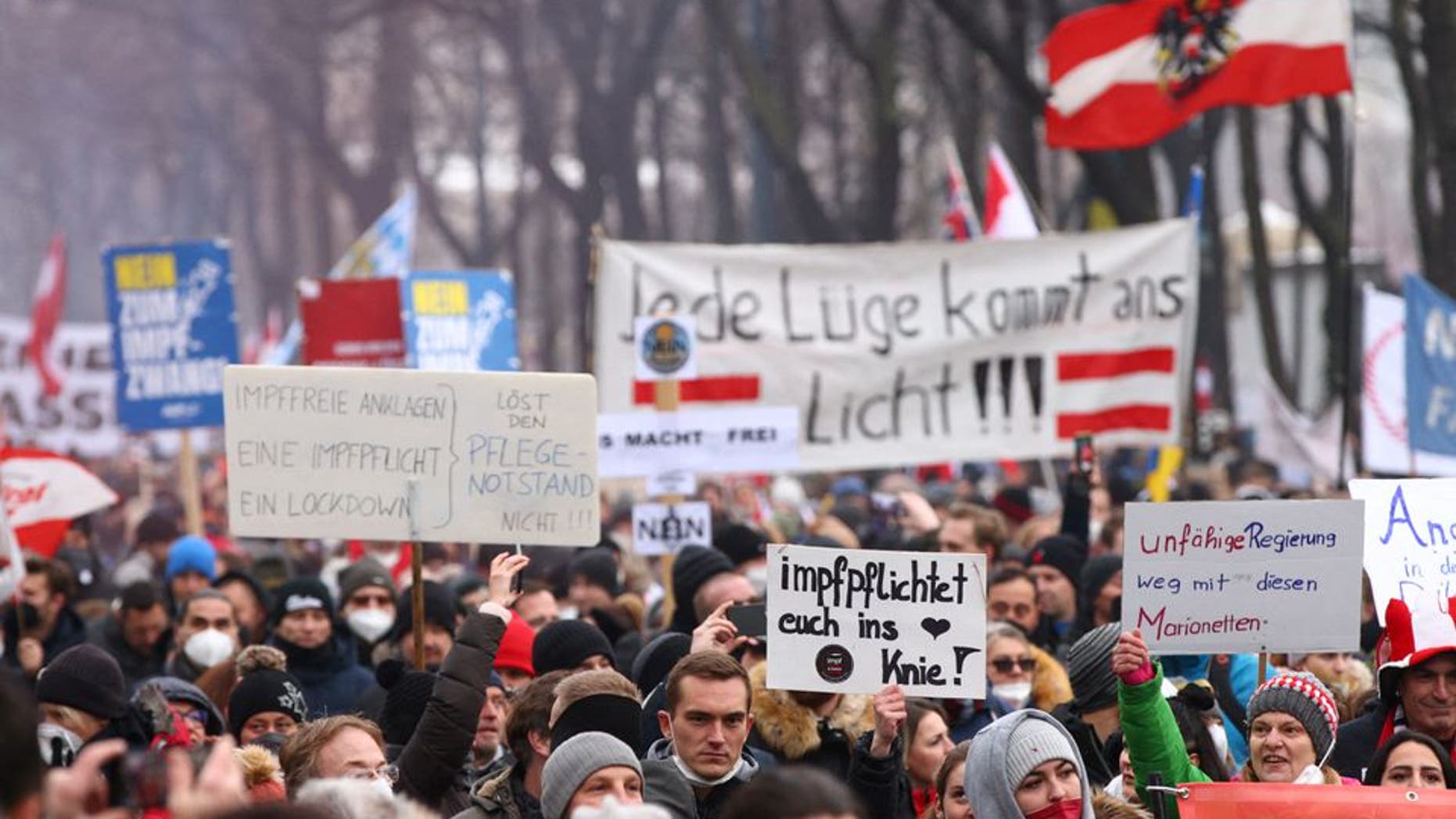 coronavirus, vaccine mandates, anti-lockdown protesters, Prague, Vienna
