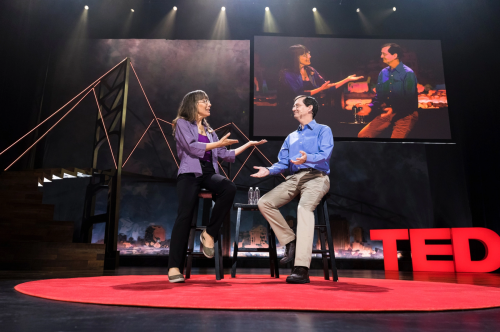 Joan Blades and John Gable talk about filter bubbles and bridging divides through civil discourse at TEDWomen 2017 in New Orleans, Louisiana Joan Blades and John Gable talk about filter bubbles and bridging divides through civil discourse at TEDWomen 2017 in New Orleans, Louisiana